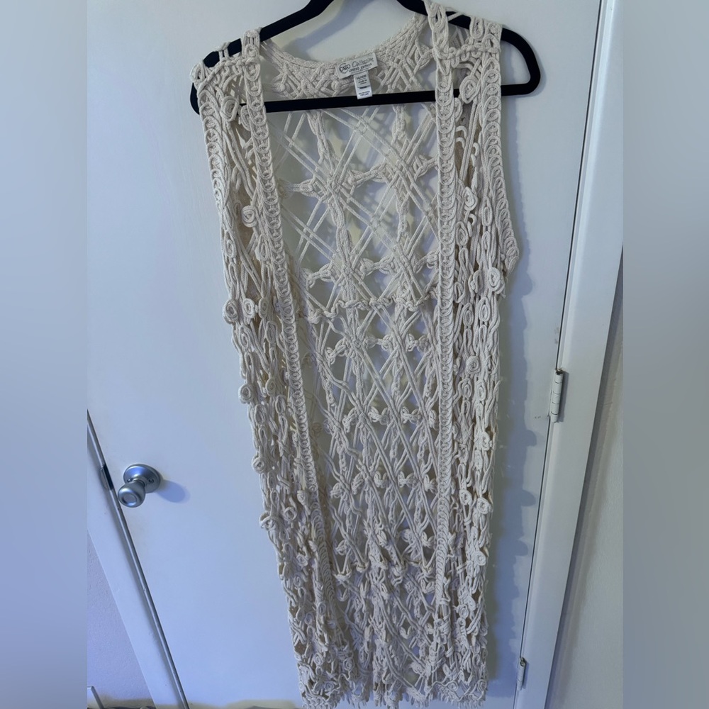 Cato Beige Macrame Long Vest